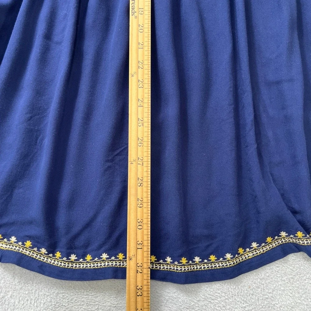 Solitaire Medium Blue‎ Embroidered Rayon Peasant Dress Bohemian Festival